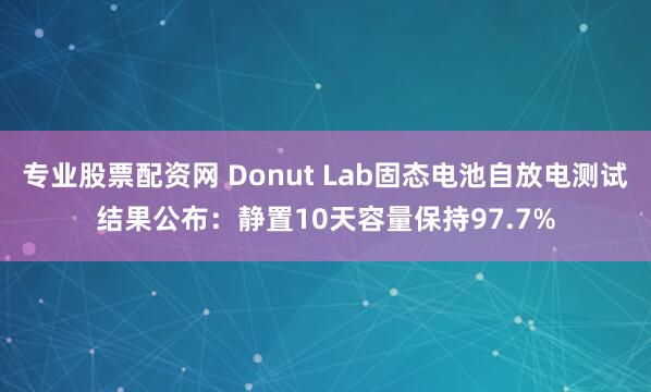 专业股票配资网 Donut Lab固态电池自放电测试结果公布：静置10天容量保持97.7%